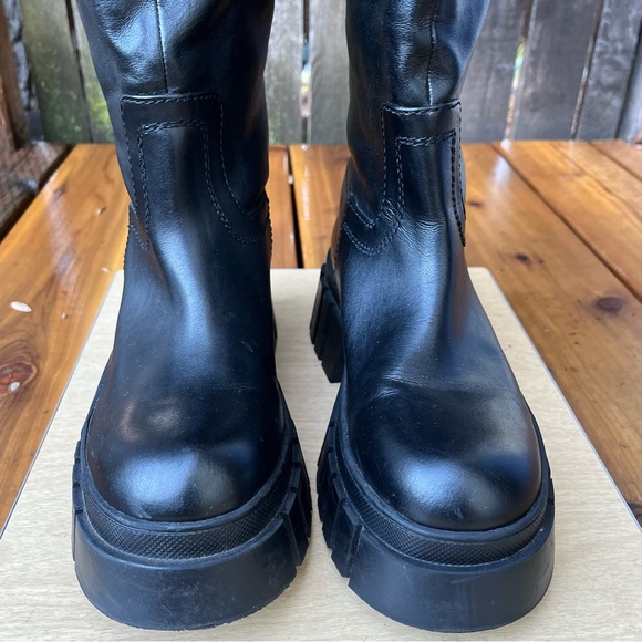Zara Wm’s Lug Sole Pull On High Boots In Black Sz 39 EU Sz 8 US - Picture 5 of 16